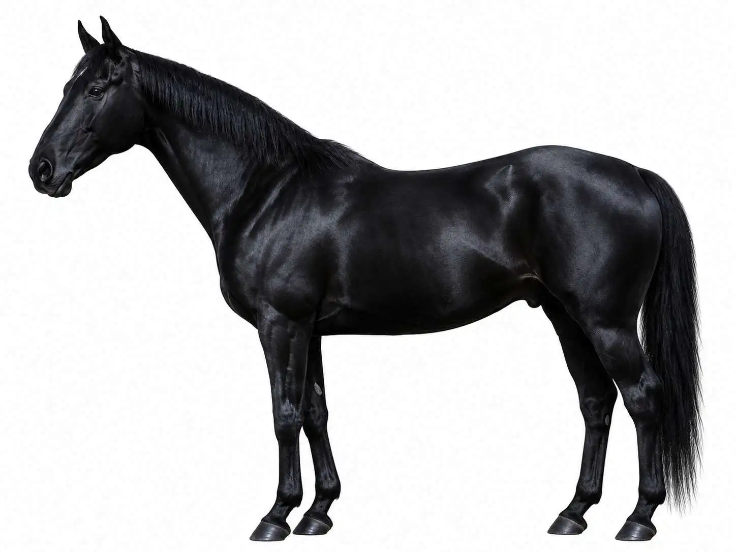 Black horse — Solid black pigment throughout the entire coat