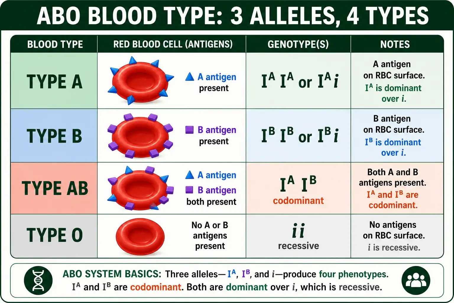 ABO blood type genotypes and phenotypes