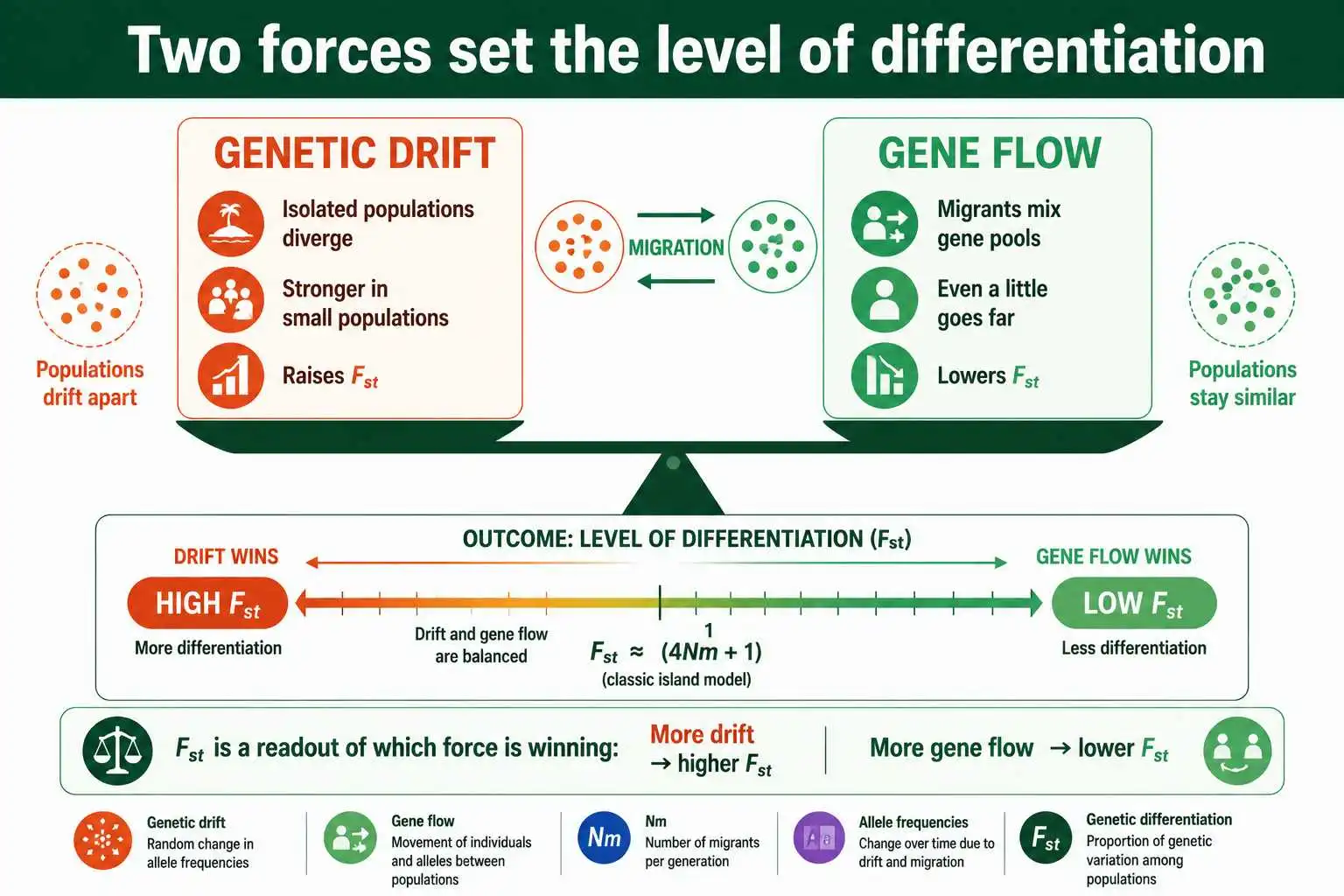 The drift versus gene flow balance