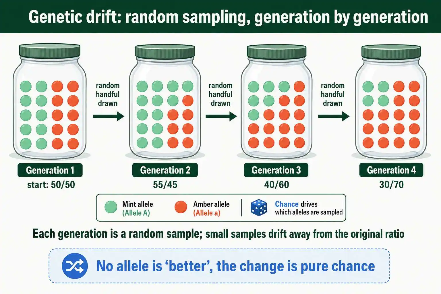 Marble jar analogy for genetic drift