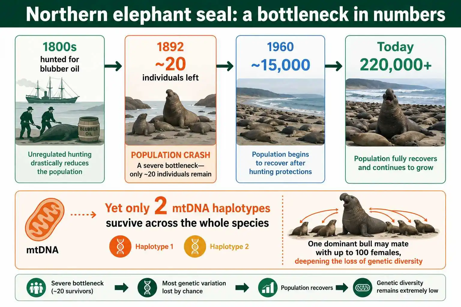 Northern elephant seal bottleneck recovery