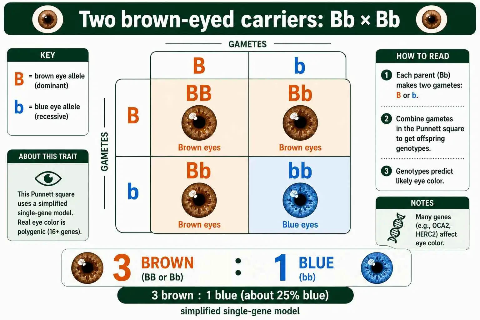 Eye color Punnett square Bb by Bb