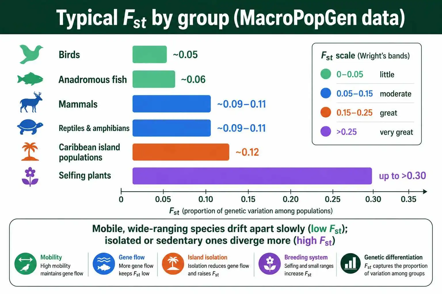 Typical Fst values across animal groups