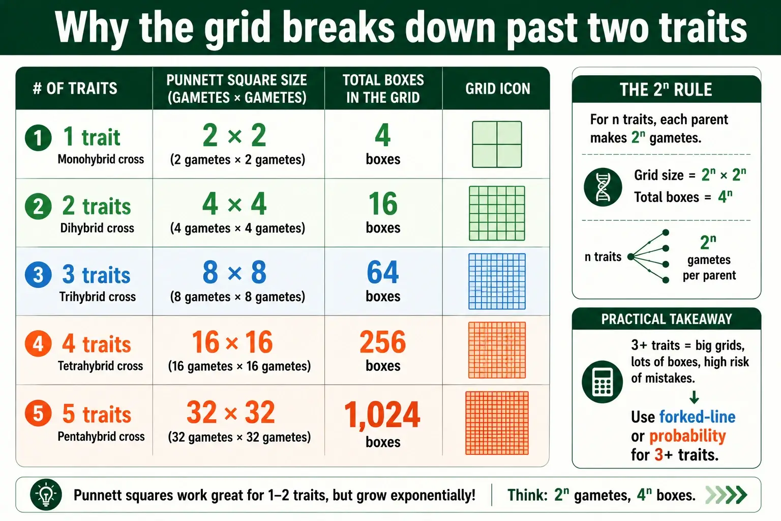 Grid size growth by number of traits