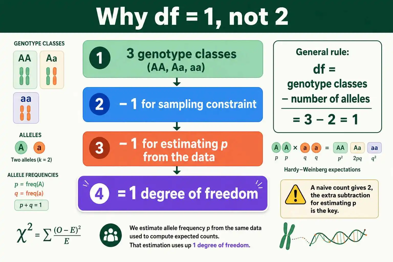 Degrees of freedom for Hardy-Weinberg chi-square