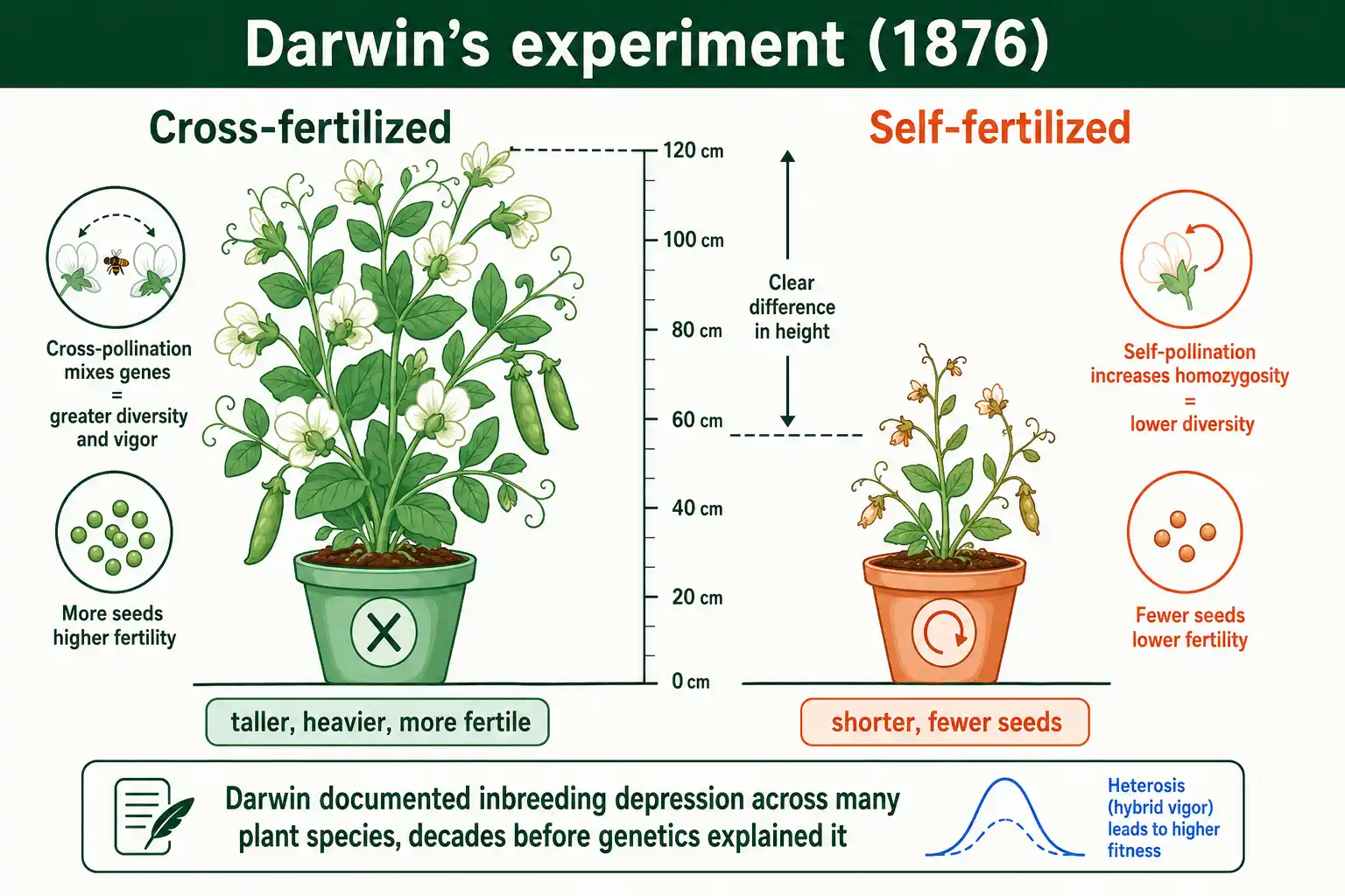 Darwin's cross versus self fertilized plants