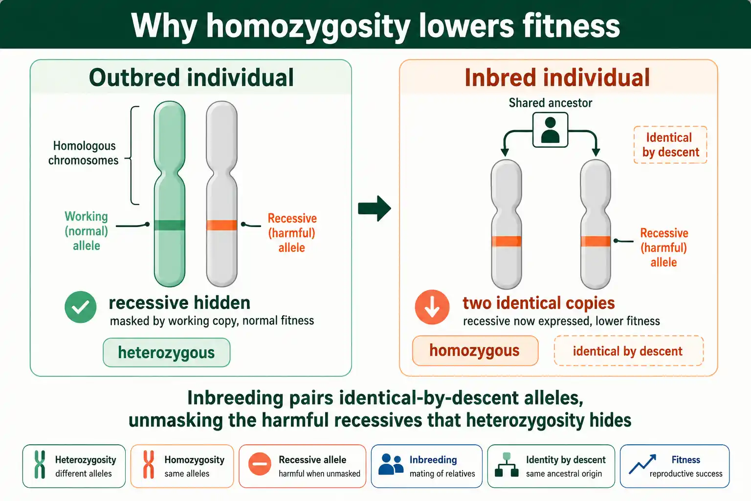 How inbreeding exposes harmful recessive alleles