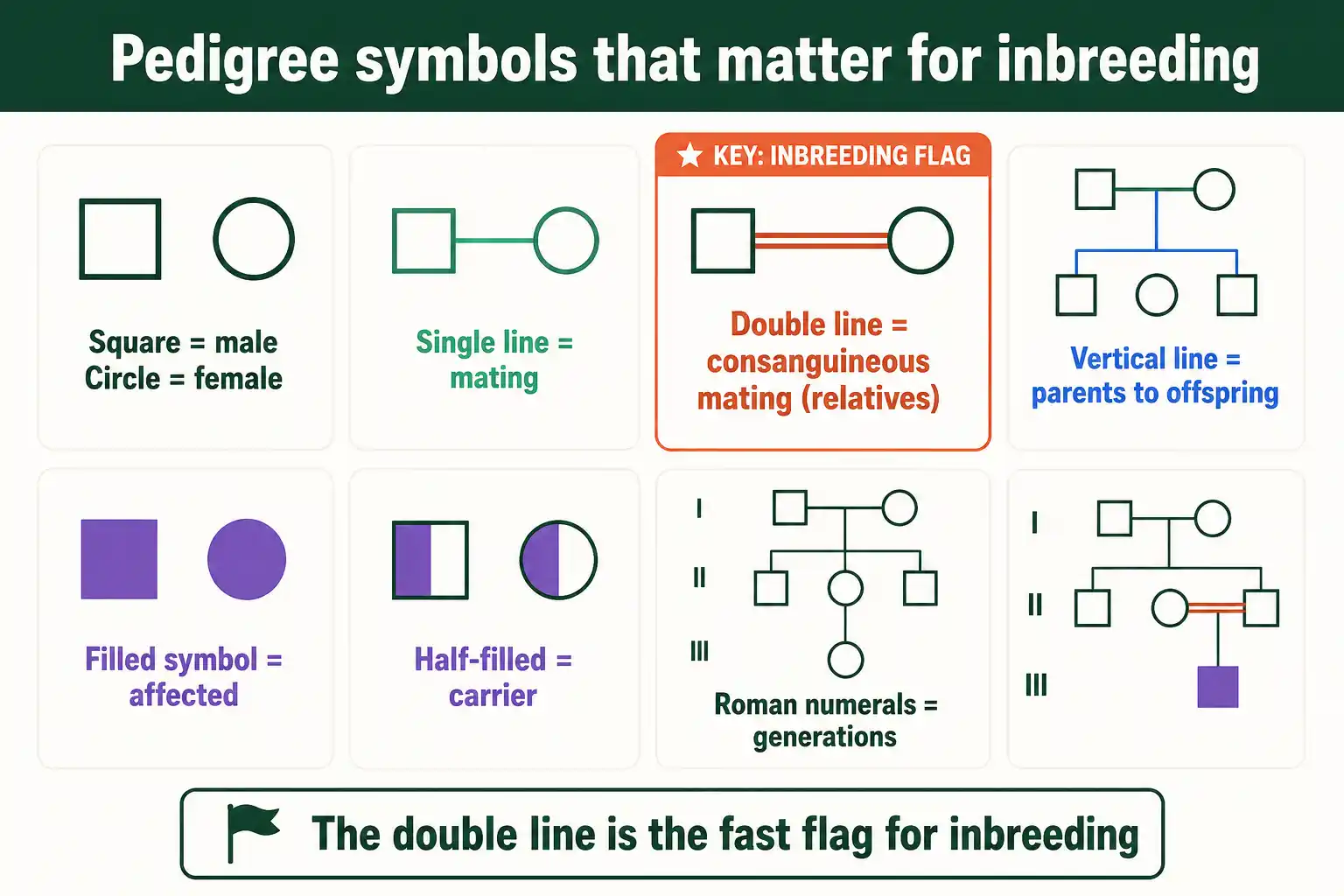 Pedigree symbols including the consanguinity double line