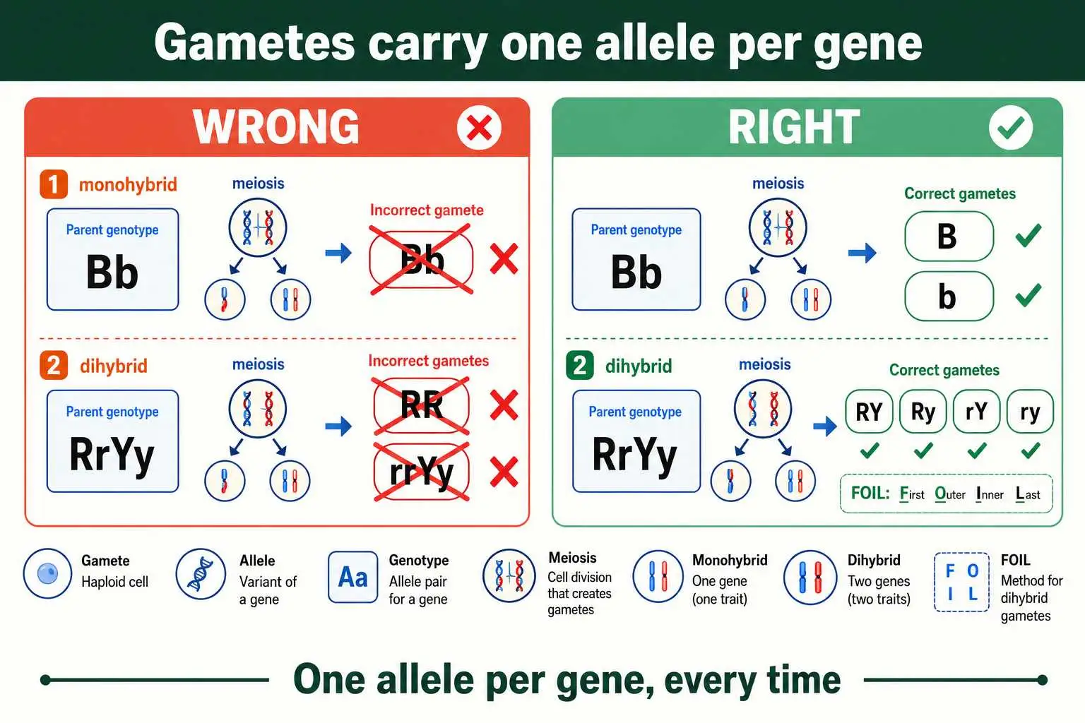 Correct vs incorrect gametes
