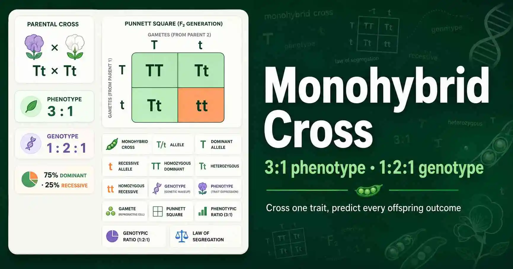 Monohybrid Cross: How to Get the 3:1 and 1:2:1 Ratios featured image