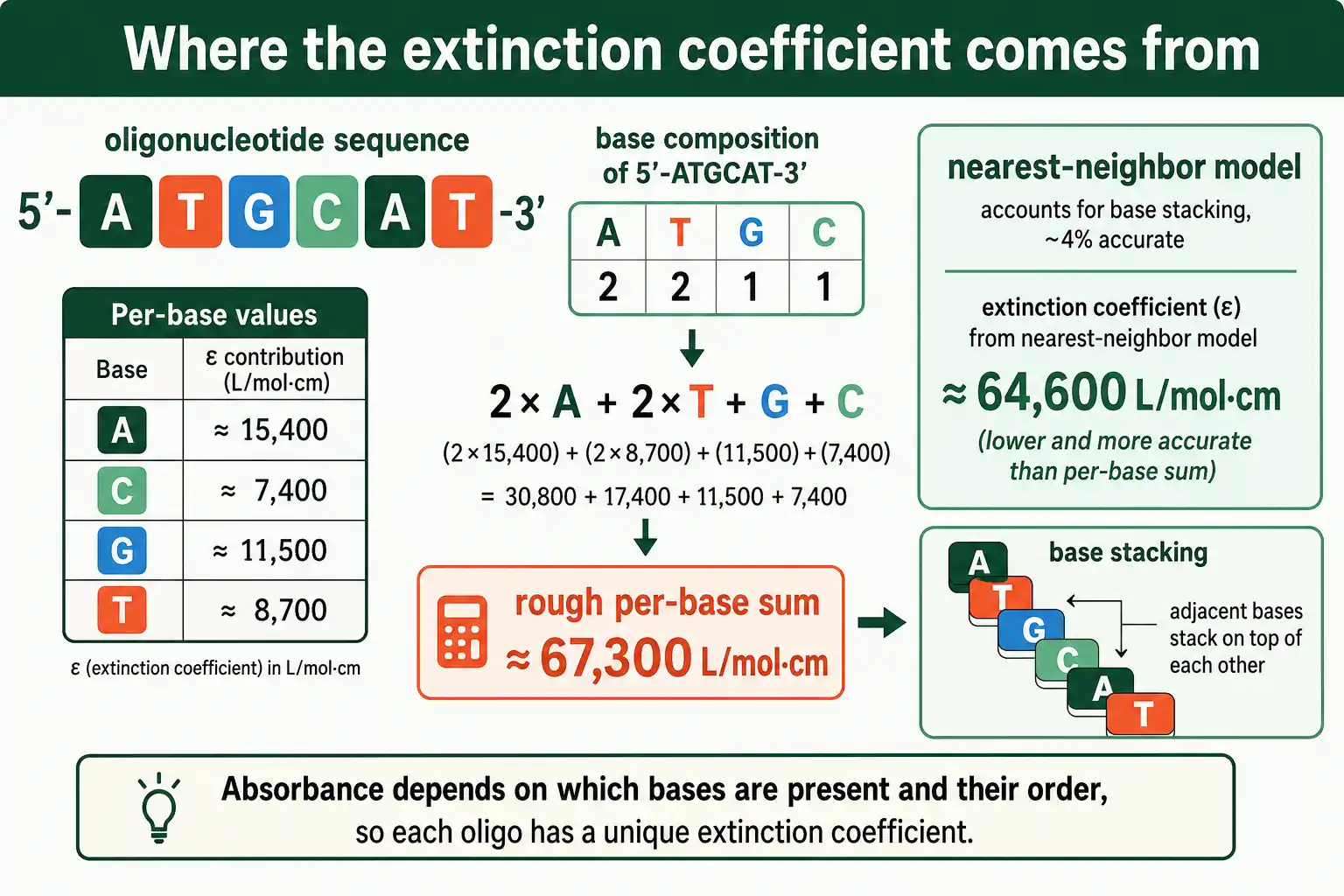A short oligo sequence with its bases counted toward an extinction coefficient