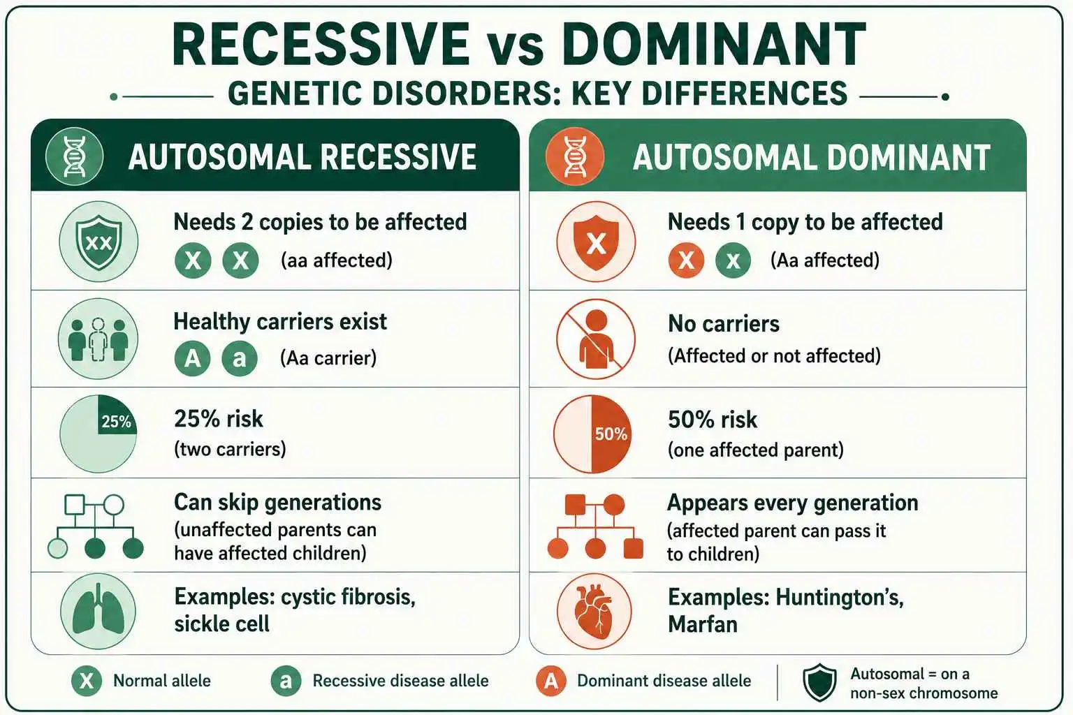 Recessive vs dominant disorder comparison