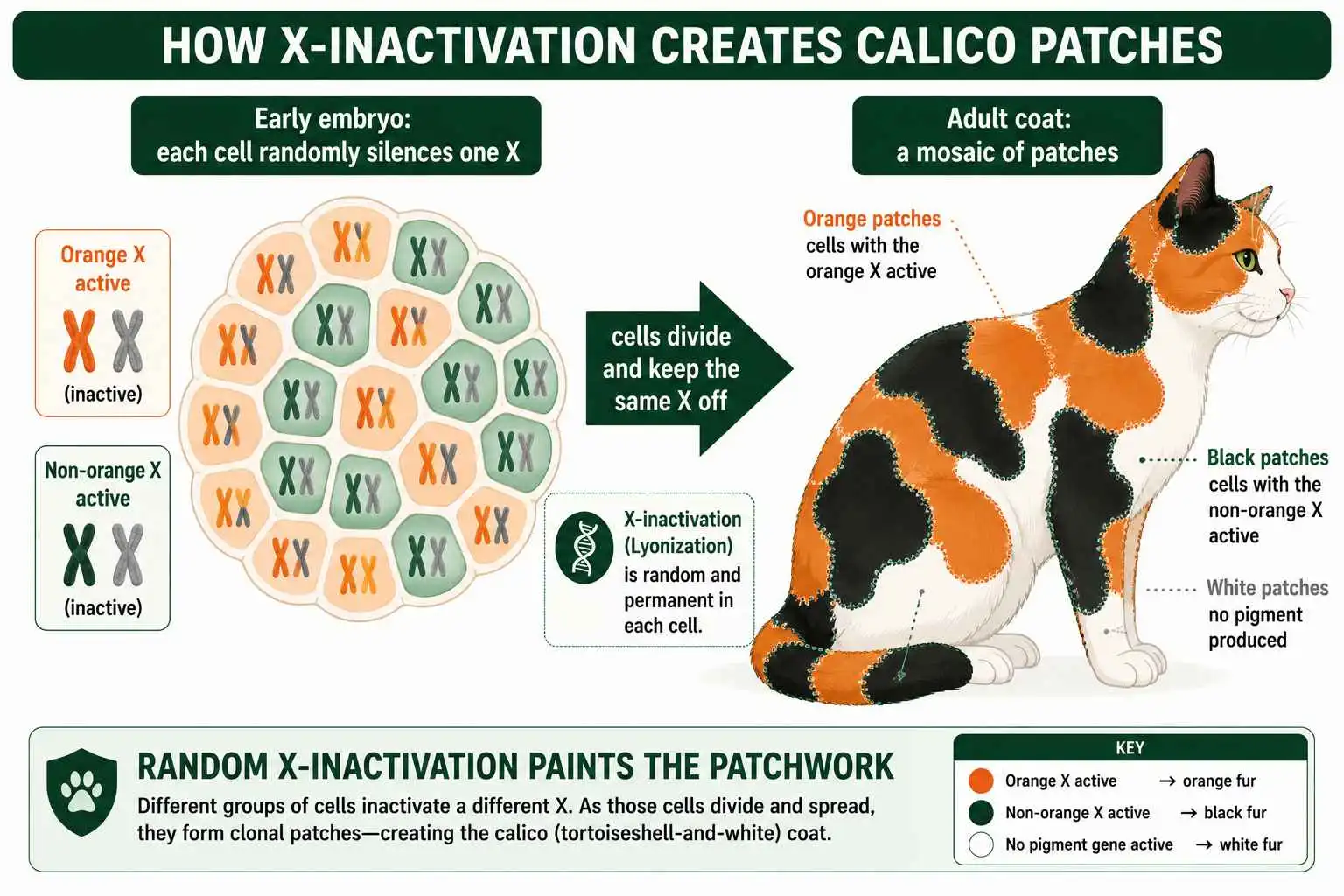 X-inactivation creating calico patches